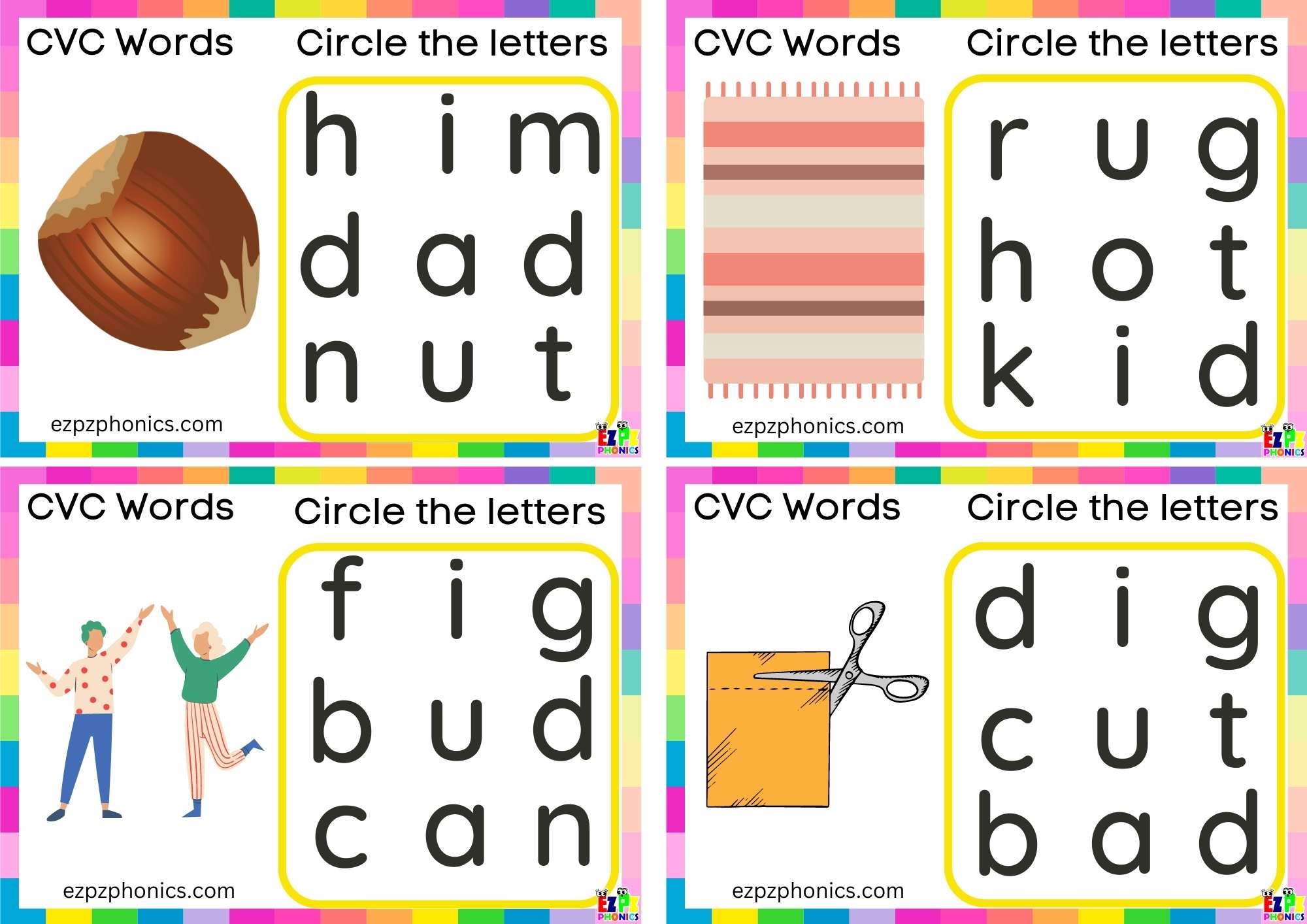 Short u Vowel CVC words Circle the letters to make the words 2